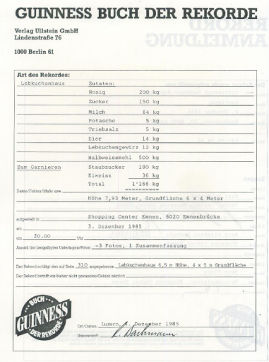 Weltrekord-Torte hoch Urkunde 1985
