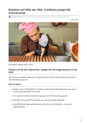 20minuten: Export-Stop USA