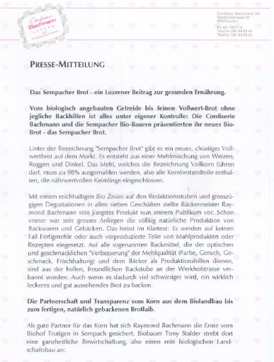 Presse Mitteilung Bio-Bäcker