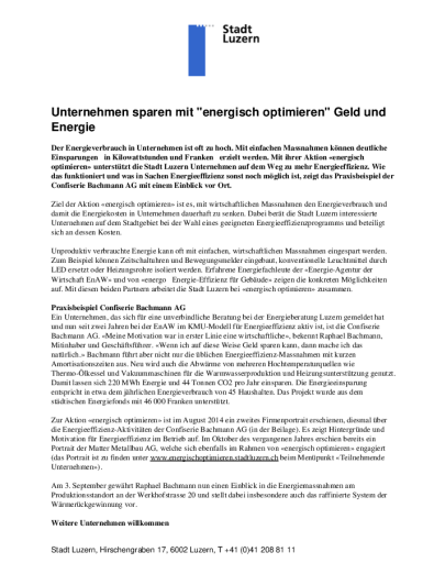 Energie Sparen – Praxisbeispiel Confiseur Bachmann